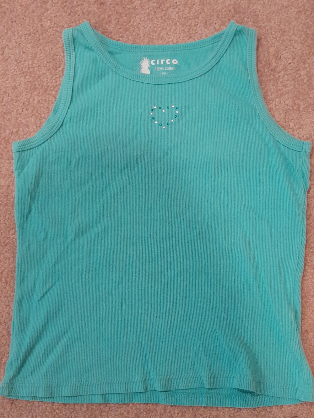 Circo Teal Ribbed Tank with Rhinestone Heart Girls Size L